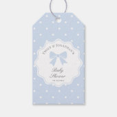 Classic Polka Dots Stoffig Blue Bow Boy Baby showe Cadeaulabel (Voorkant)