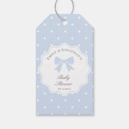 Classic Polka Dots Stoffig Blue Bow Boy Baby showe Cadeaulabel