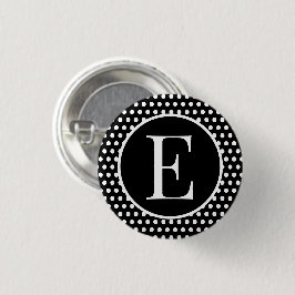 Classic Polka Dots Zwart Custom initiaal letter Ronde Button 3,2 Cm