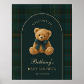 Classic Polo Check Teddy Bear Baby Shower Welcome Poster (Voorkant)