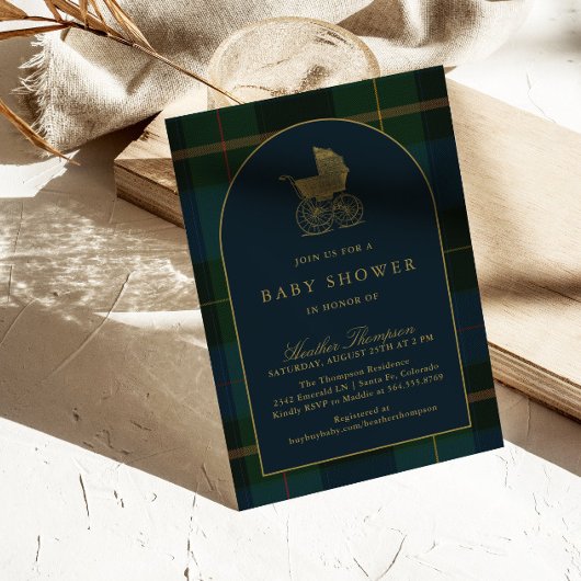 Classic Polo Donkergroen Plaid Baby shower Kaart