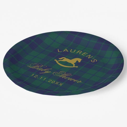 Classic Polo Rocking Horse Gold Plaid Baby shower Papieren Bordje (Gekanteld)