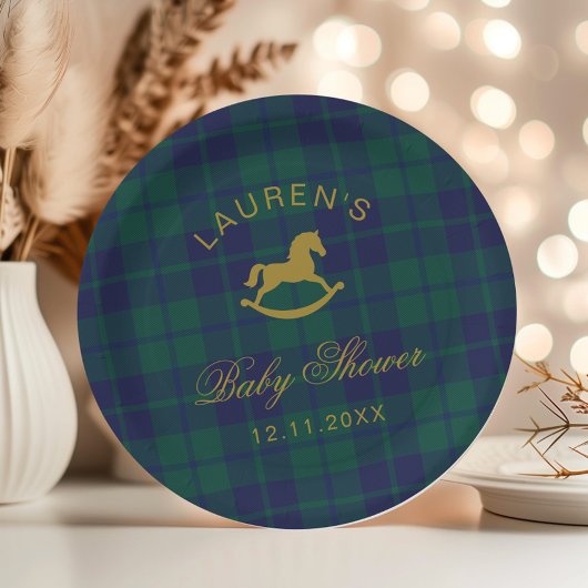 Classic Polo Rocking Horse Gold Plaid Baby shower Papieren Bordje