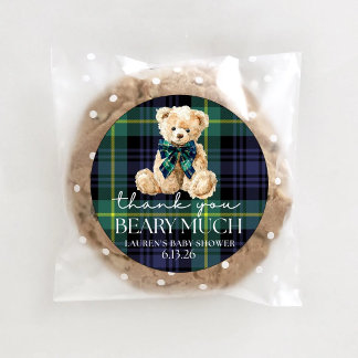 Classic Polo Teddy Bear Plaid Baby Shower Ronde Sticker