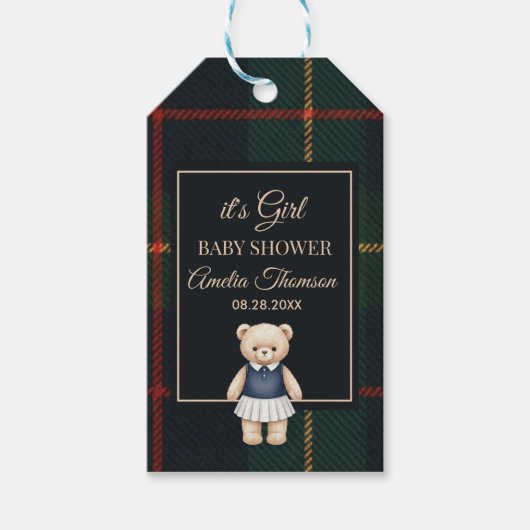 Classic Polo Teddy Bear Preppy Plaid Baby Shower  Cadeaulabel (Voorkant)
