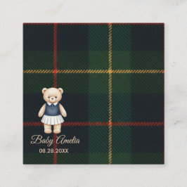 Classic Polo Teddy Bear Preppy Plaid Baby Shower  Informatiekaartje