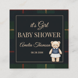 Classic Polo Teddy Bear Preppy Plaid Baby Shower  Informatiekaartje