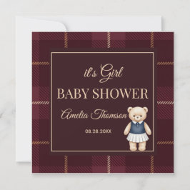 Classic Polo Teddy Bear Preppy Plaid Baby Shower  Kaart