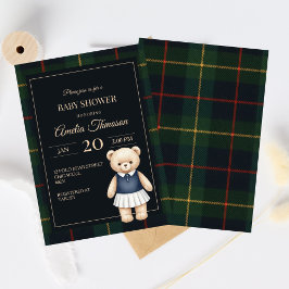 Classic Polo Teddy Bear Preppy Plaid Baby Shower Kaart