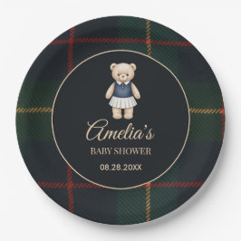 Classic Polo Teddy Bear Preppy Plaid Baby Shower  Papieren Bordje