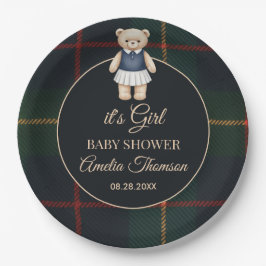 Classic Polo Teddy Bear Preppy Plaid Baby Shower  Papieren Bordje