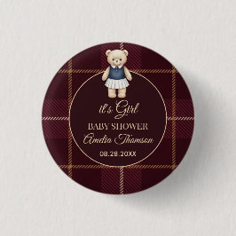 Classic Polo Teddy Bear Preppy Plaid Baby Shower  Ronde Button 3,2 Cm