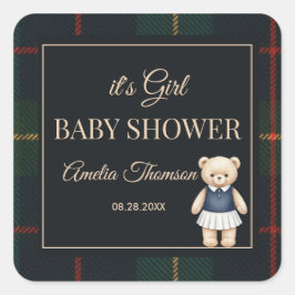 Classic Polo Teddy Bear Preppy Plaid Baby Shower  Vierkante Sticker