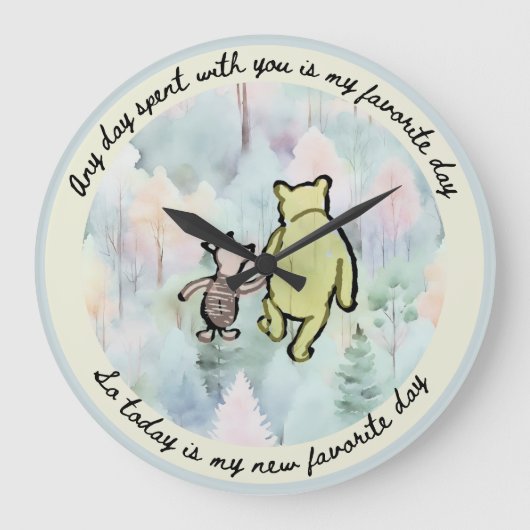 Classic Pooh Quote Pooh en biggetje Waterverf Grote Klok (Voorkant)