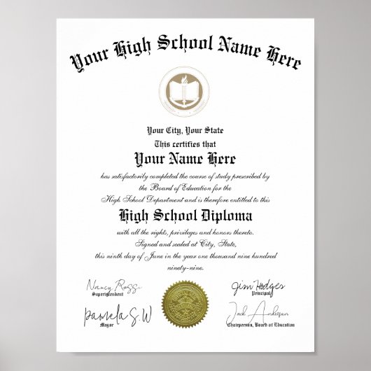 Classic portrait High School Diploma  Poster (Voorkant)
