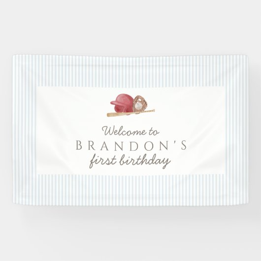 Classic Preppy Baseball First Birthday Party Spandoek (Horizontaal)