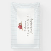 Classic Preppy Baseball First Birthday Party Spandoek (Verticaal)