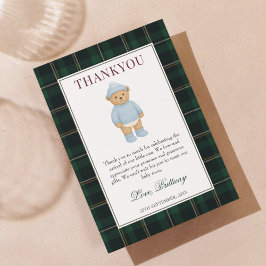 Classic Preppy Bear Designer Plaid Baby Shower Bedankkaart