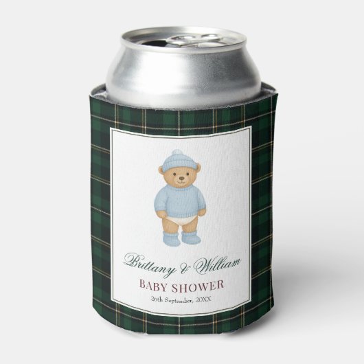 Classic Preppy Bear Designer Plaid Baby Shower Blikjeskoeler (Blikje Voorkant)