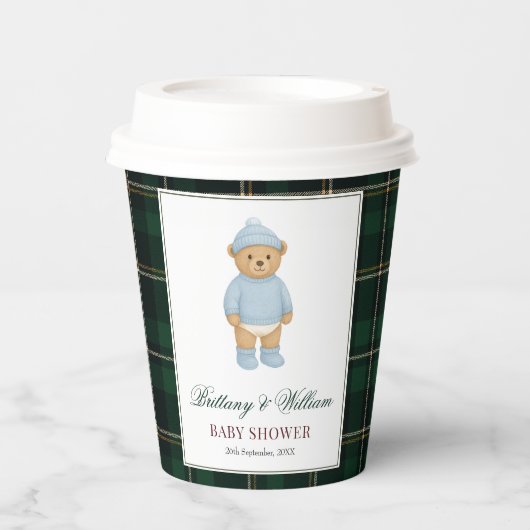 Classic Preppy Bear Designer Plaid Baby Shower Papieren Bekers (Voorkant)
