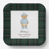 Classic Preppy Bear Designer Plaid Baby Shower Papieren Bordje (Voorkant)