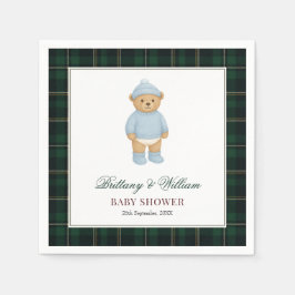 Classic Preppy Bear Designer Plaid Baby Shower Servet