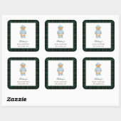 Classic Preppy Bear Designer Plaid Baby Shower Vierkante Sticker (Vel)