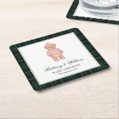 Classic Preppy Bear Green Tartan Plaid Baby Shower Kartonnen Onderzetters (Schuin)