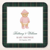 Classic Preppy Bear Green Tartan Plaid Baby Shower Kartonnen Onderzetters (Voorkant)