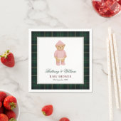 Classic Preppy Bear Green Tartan Plaid Baby Shower Servet (Insitu)