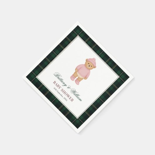 Classic Preppy Bear Green Tartan Plaid Baby Shower Servet (Hoek)