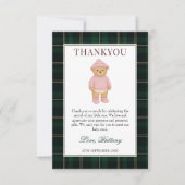 Classic Preppy Bear Pink Baby Shower Bedankkaart (Voorkant)