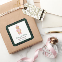 Classic Preppy Bear Pink Baby Shower Vierkante Sticker