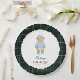 Classic Preppy Bear Tartan Baby Shower Papieren Bordje