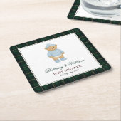 Classic Preppy Bear Tartan Plaid Baby Shower Kartonnen Onderzetters (Schuin)