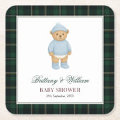 Classic Preppy Bear Tartan Plaid Baby Shower Kartonnen Onderzetters (Voorkant)