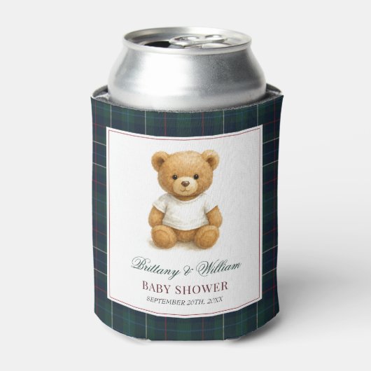 Classic Preppy Beer Green Plaid Baby shower Blikjeskoeler (Blikje Voorkant)