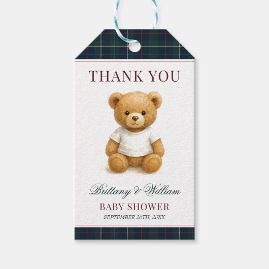 Classic Preppy Beer Green Plaid Baby shower Cadeaulabel (Voorkant)