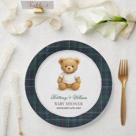 Classic Preppy Beer Plaid Baby shower Papieren Bordje