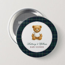 Classic Preppy Beer Plaid Baby shower Ronde Button 7,6 Cm
