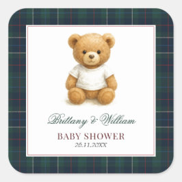 Classic Preppy Beer Plaid Baby shower Vierkante Sticker