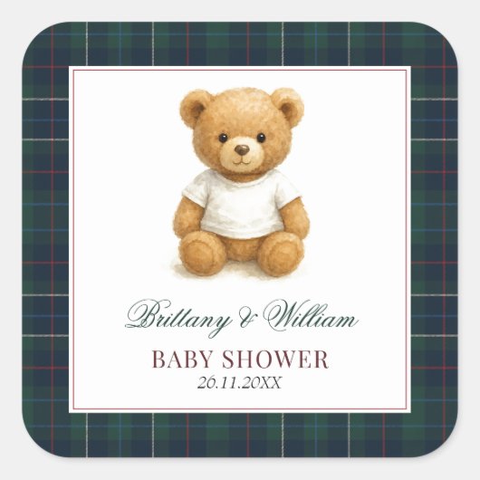 Classic Preppy Beer Plaid Baby shower Vierkante Sticker (Voorkant)