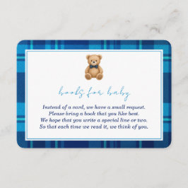 Classic Preppy Blue Plaid Beer Boeken voor Baby Informatiekaartje