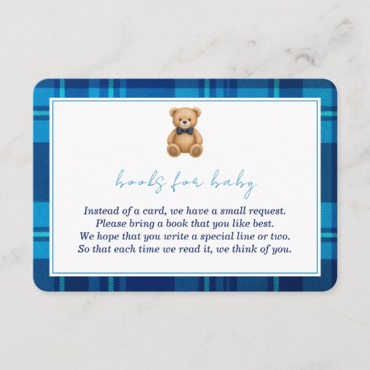 Classic Preppy Blue Plaid Beer Boeken voor Baby Informatiekaartje (Voorkant)