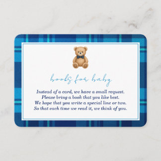 Classic Preppy Blue Plaid Beer Boeken voor Baby Informatiekaartje
