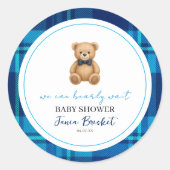 Classic Preppy Blue Plaid Teddy Bear Baby shower Ronde Sticker (Voorkant)