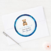 Classic Preppy Blue Plaid Teddy Bear Baby shower Ronde Sticker (Envelop)
