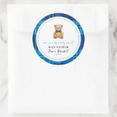 Classic Preppy Blue Plaid Teddy Bear Baby shower Ronde Sticker (Tas)