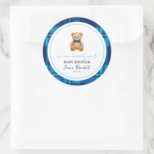 Classic Preppy Blue Plaid Teddy Bear Baby shower Ronde Sticker (Tas)