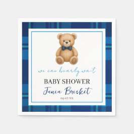 Classic Preppy Blue Plaid Teddy Bear Baby shower Servet